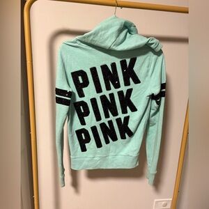 PINK Victoria's Secret Aqua Zip Jacket with Black Sequin Logo XS